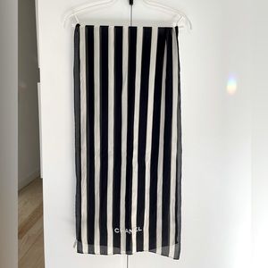 Navy/white CHANEL vintage striped silk scarf